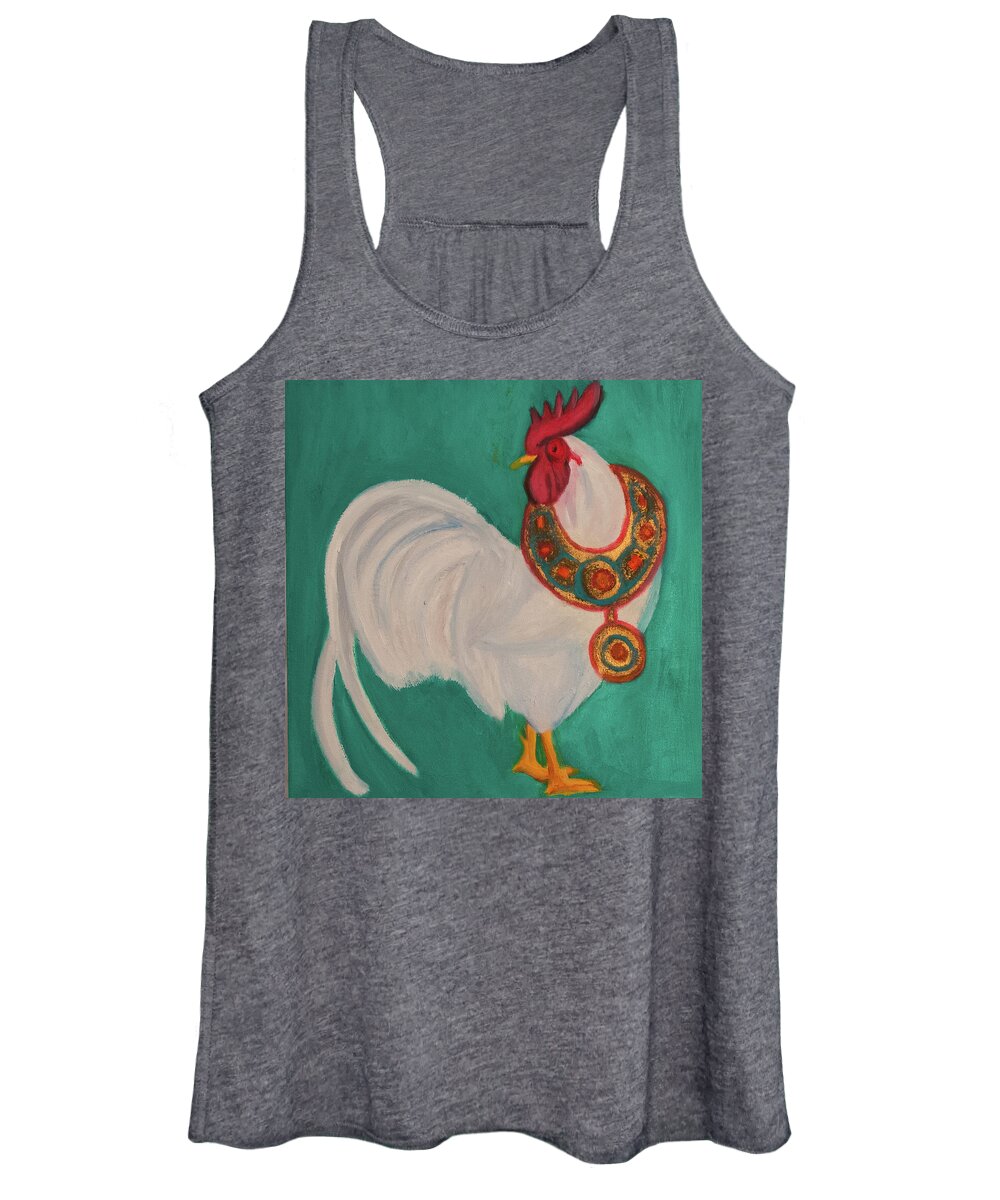 Rooster Women's Tank Top featuring the painting The Rooster and The African Necklace by Anita Hummel
