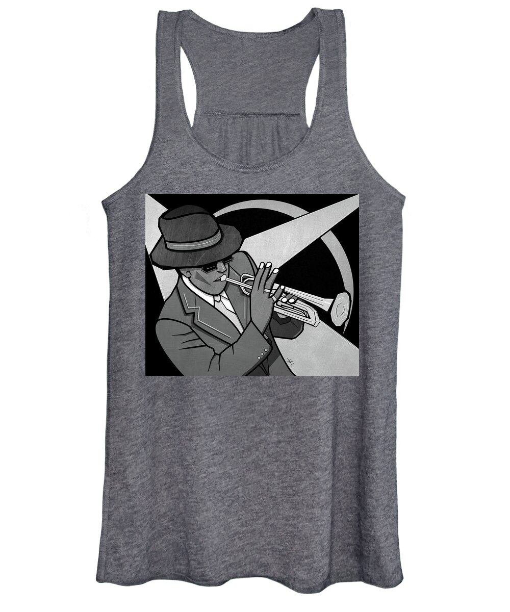 Black& White Women's Tank Top featuring the painting The Trumpet Player by Sannel Larson