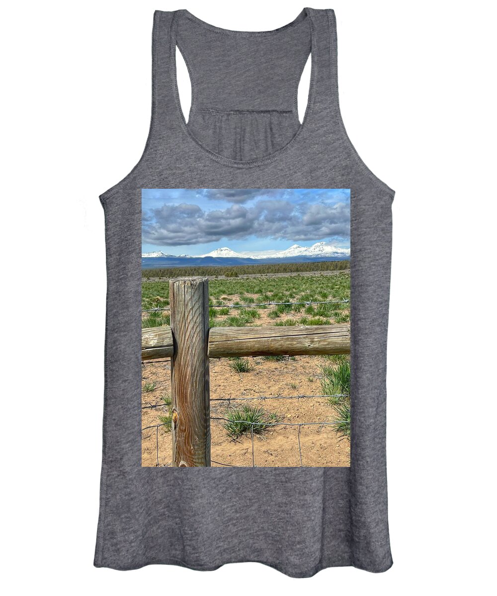 Oregon Women's Tank Top featuring the photograph Three Sisters Mountains by Bonnie Bruno