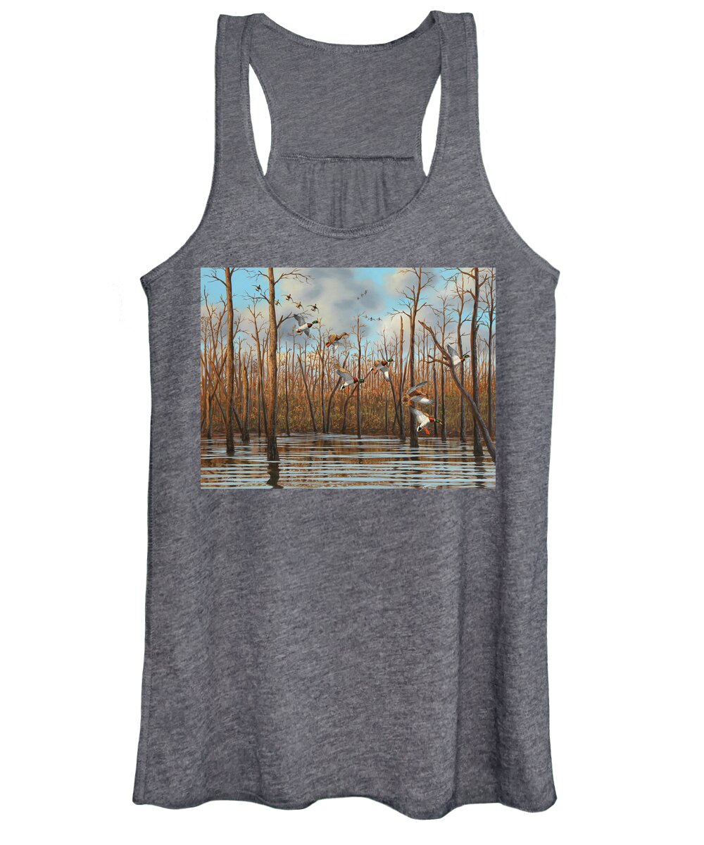 Mallards Women's Tank Top featuring the painting Timber Hole by Guy Crittenden