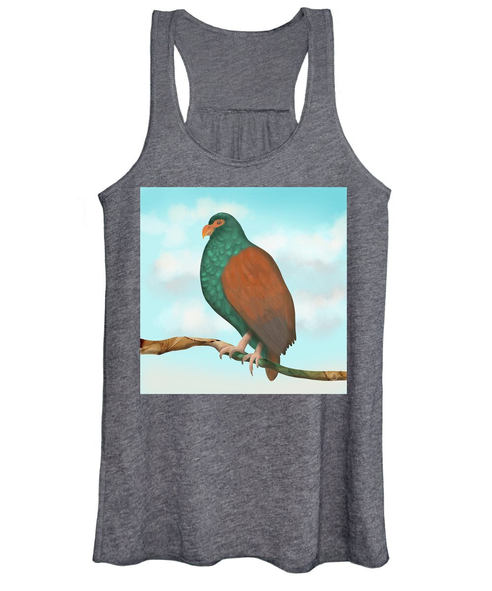 Tooth-billed Pigeon Women's Tank Top featuring the digital art Tooth-billed Pigeon on a Branch by Andreea Dumez