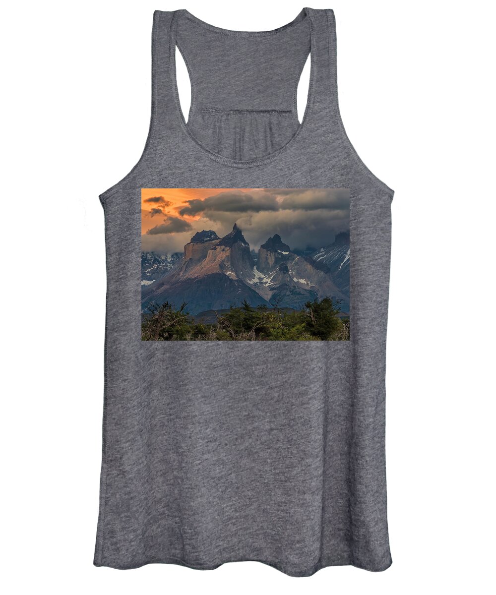 Andes Women's Tank Top featuring the photograph Torres del Paine Los Cuernos at sundown by Henri Leduc