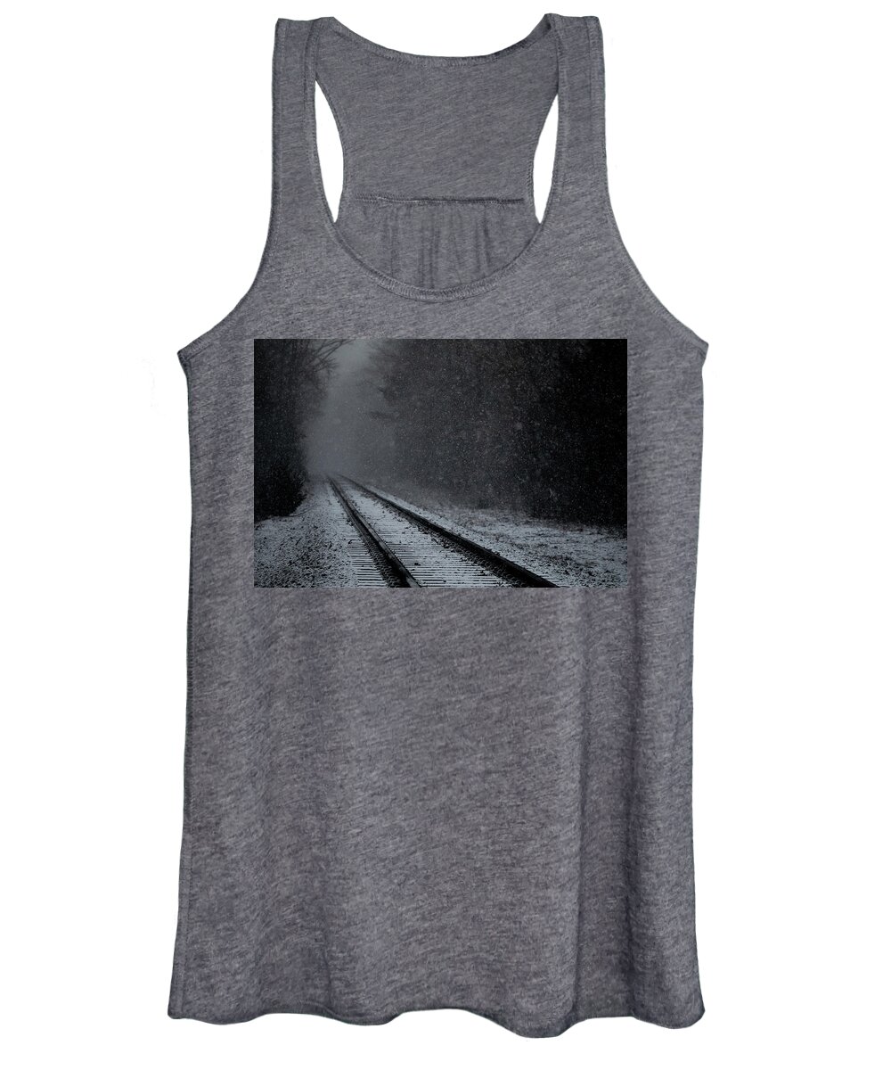 Train Women's Tank Top featuring the photograph Tracks in the Snow by Denise Kopko