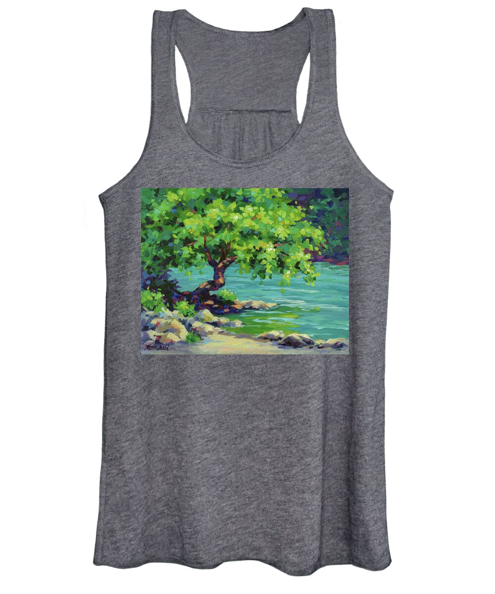 Trees Women's Tank Top featuring the painting Tree on the River by Karen Ilari