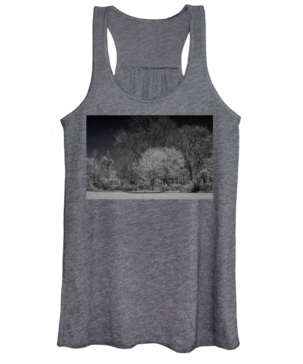 Trees Women's Tank Top featuring the photograph Trees in Spring Black and White infrared by Alan Goldberg