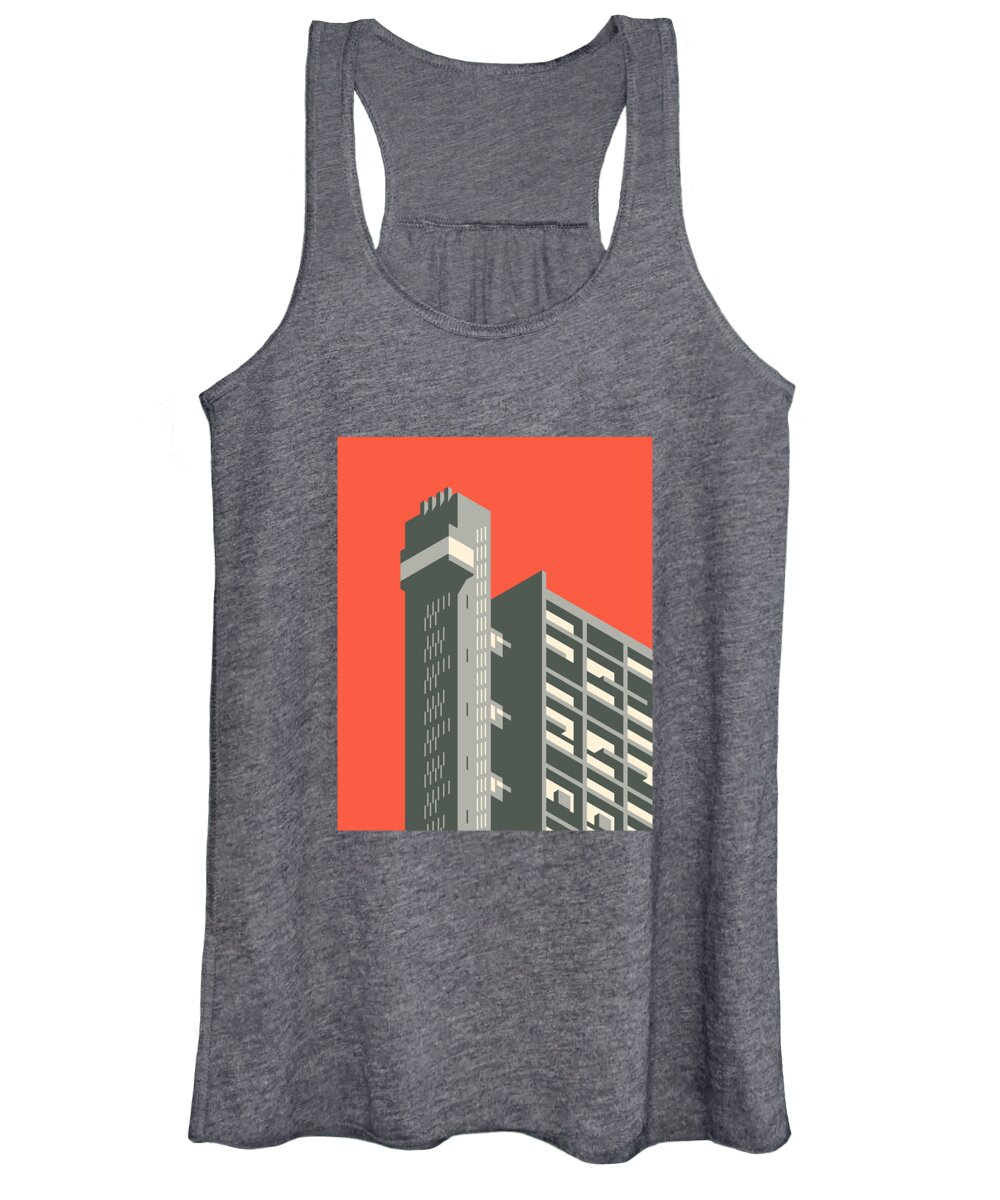 Trellick Women's Tank Top featuring the digital art Trellick Tower London Brutalist Architecture - Red by Organic Synthesis