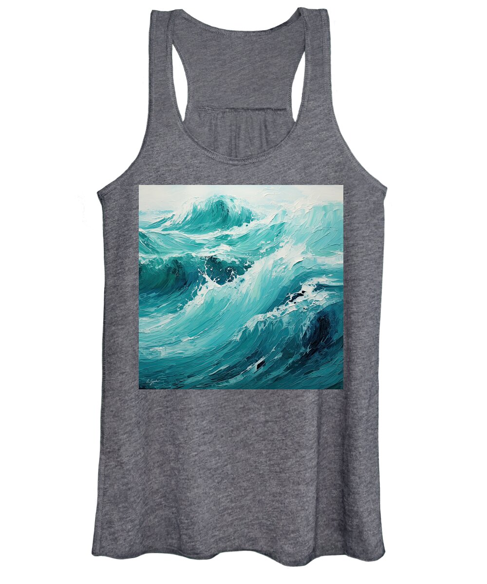 Surfing Art Women's Tank Top featuring the painting Turquoise Splashes - Beach Waves Art by Lourry Legarde