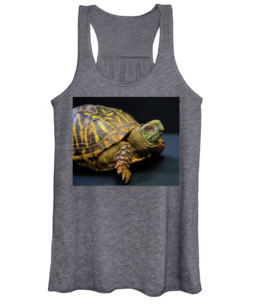 Turtle Women's Tank Top featuring the photograph Turtle with Orange Eyes by Toni Hopper