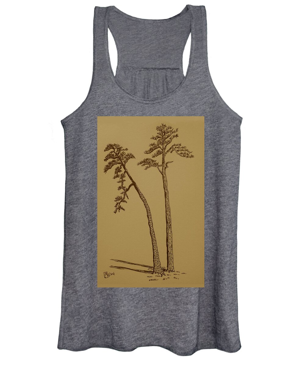 Ink Women's Tank Top featuring the mixed media Two Pines by Mike Kling