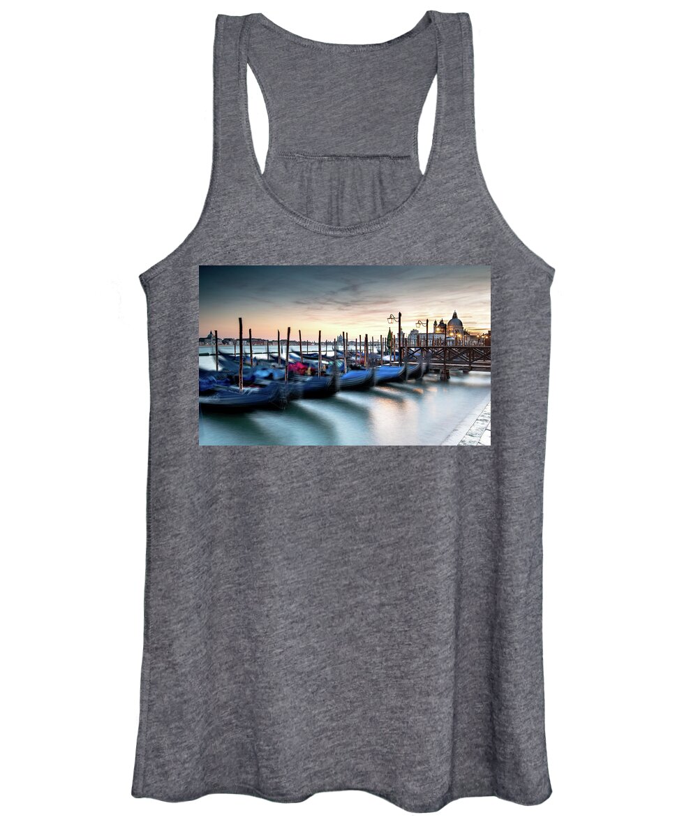 Gondola Women's Tank Top featuring the photograph Venice Gondolas moored at the San Marco square. by Michalakis Ppalis