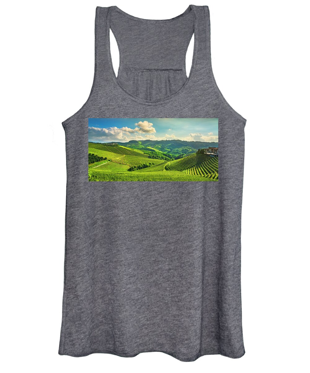 Vineyards Women's Tank Top featuring the photograph Vineyards and Hills in Langhe region. by Stefano Orazzini