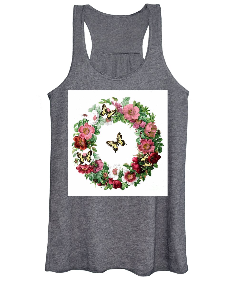 Pink Wreath Women's Tank Top featuring the painting Vintage Pink Wreath by Tina LeCour