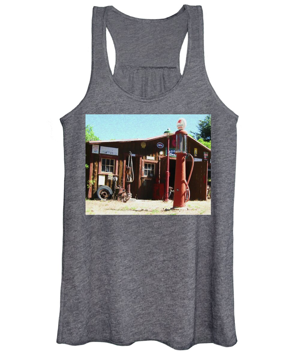 Gas Station Women's Tank Top featuring the digital art Vintage Small Town Gas Station Dop by DK Digital