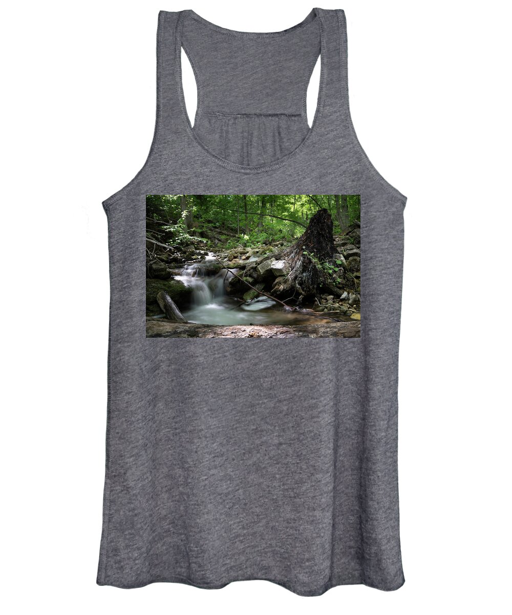 Waterfall Women's Tank Top featuring the photograph Waterfall Cascading into a Pool in a Forest by John Twynam