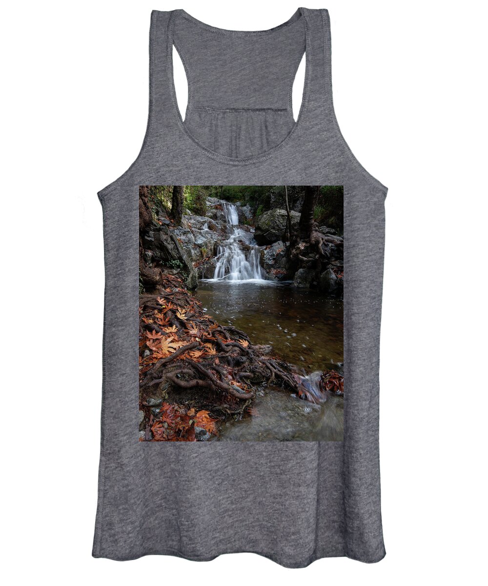 Waterfall Women's Tank Top featuring the photograph Waterfall in autumn. by Michalakis Ppalis