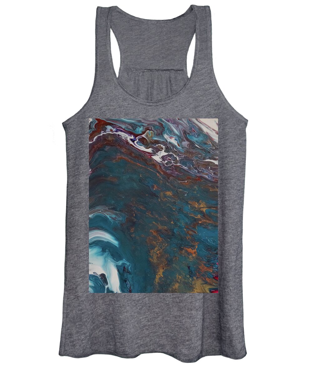 Blue Women's Tank Top featuring the mixed media Waves of Gold by Aimee Bruno