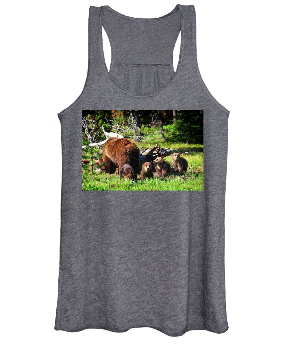 Grizzly Bear Women's Tank Top featuring the photograph We Got Your Back Mom by Greg Norrell