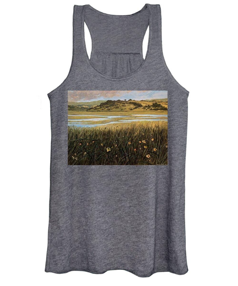 Hills Women's Tank Top featuring the painting Wetlands Drakes Lagoon by William Stoneham