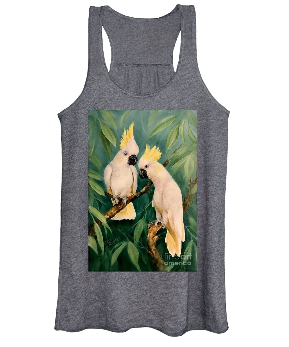 Birds White Cockatoo Naturalistic Jungle Serene Women's Tank Top featuring the painting White Cockatoos by Summer Celeste