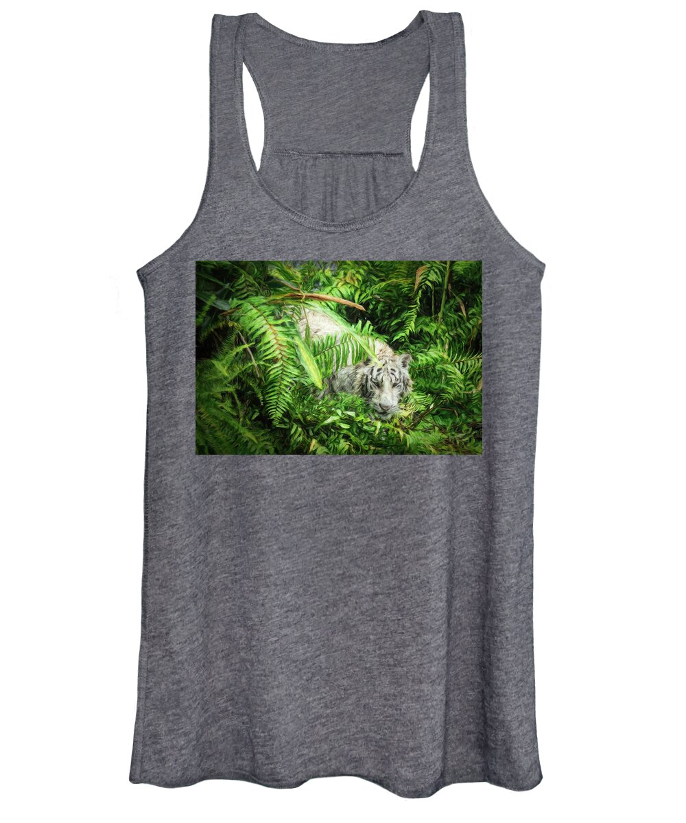 Tiger Women's Tank Top featuring the photograph White Tiger Among Ferns by Ginger Stein