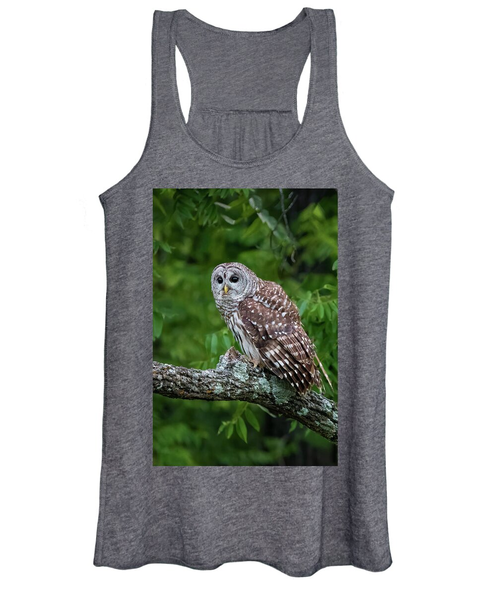 Nature Women's Tank Top featuring the photograph Whooo Goes There by Linda Shannon Morgan