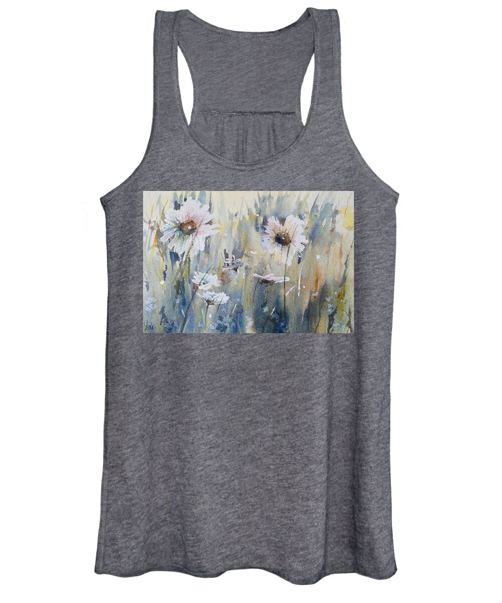 Watercolour Art Women's Tank Top featuring the painting Wild Daisies by Sheila Romard