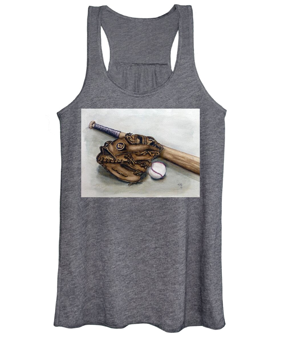 Major League Baseball Women's Tank Top featuring the painting Wilson Baseball Glove and Bat by Kelly Mills