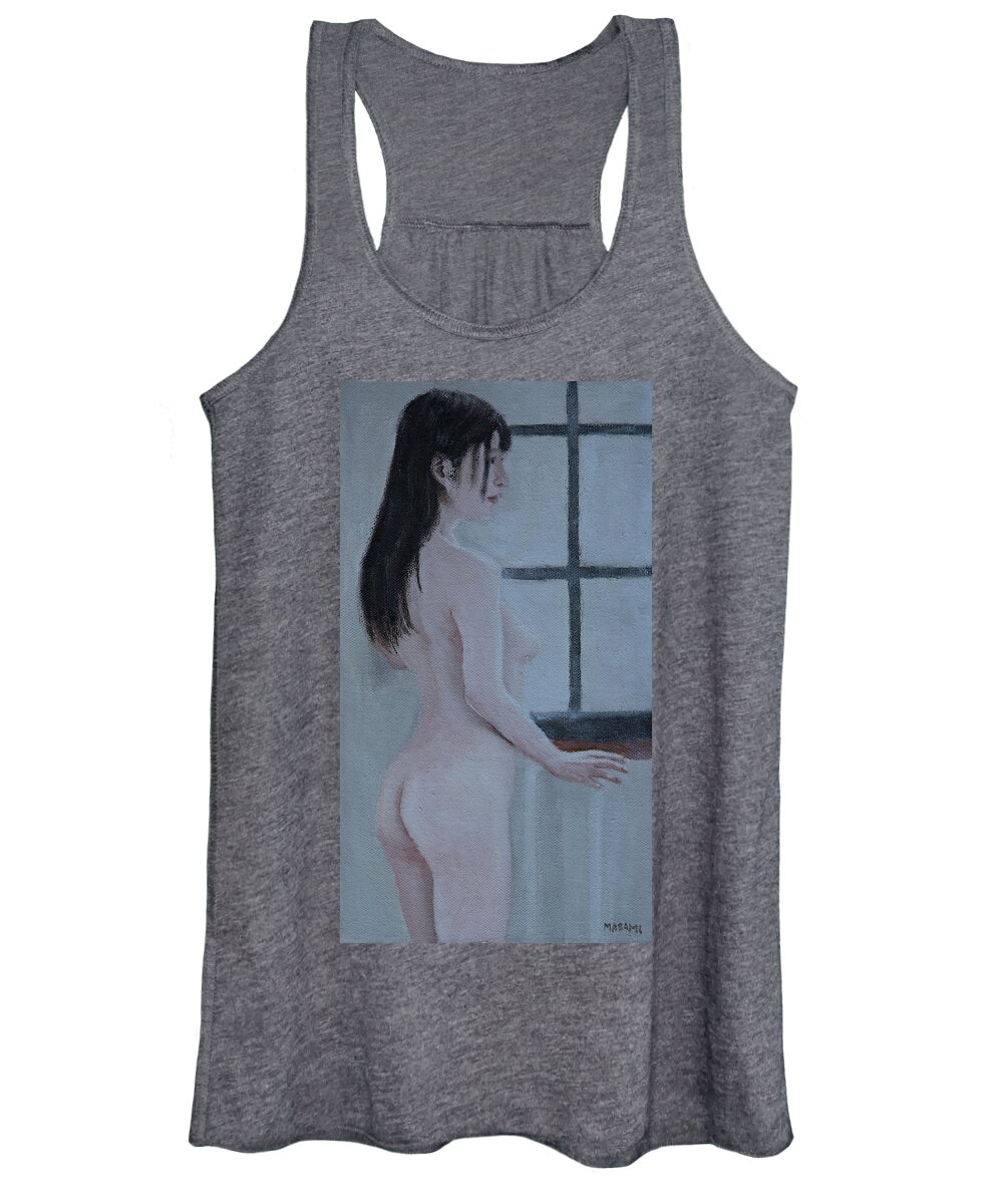 Nude Women's Tank Top featuring the painting Window Light by Masami IIDA