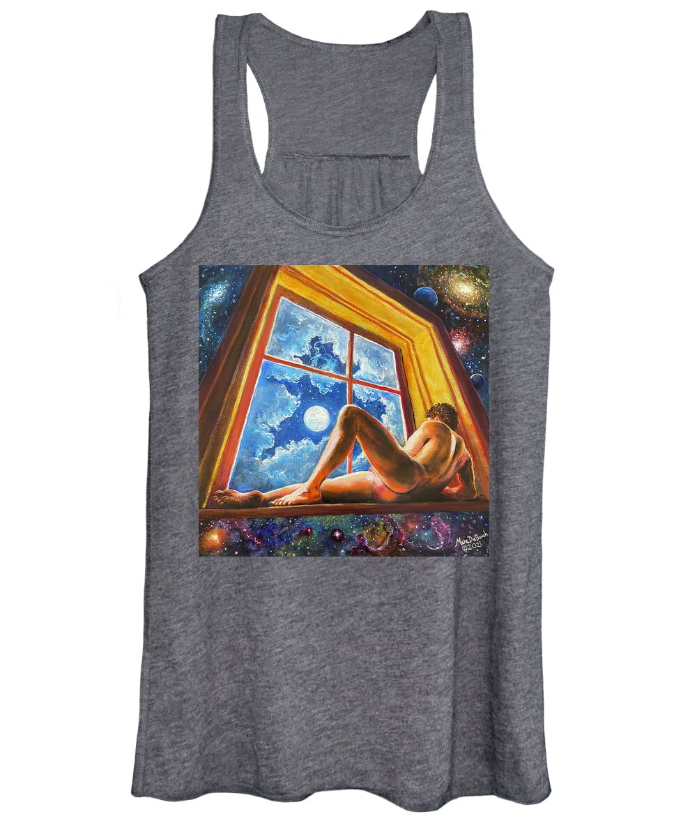 Male Nude Women's Tank Top featuring the painting Window of Dreams by Marc DeBauch