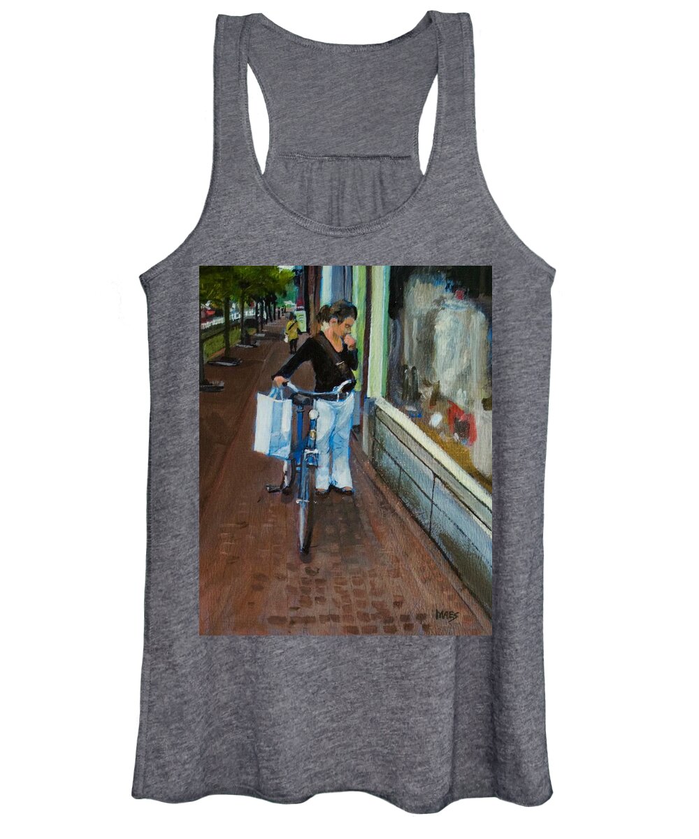 Walt Maes Women's Tank Top featuring the painting Window shopper in Amsterdam by Walt Maes