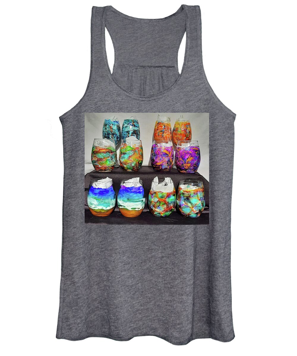  Women's Tank Top featuring the mixed media Wine Glasses by Lori Sutherland