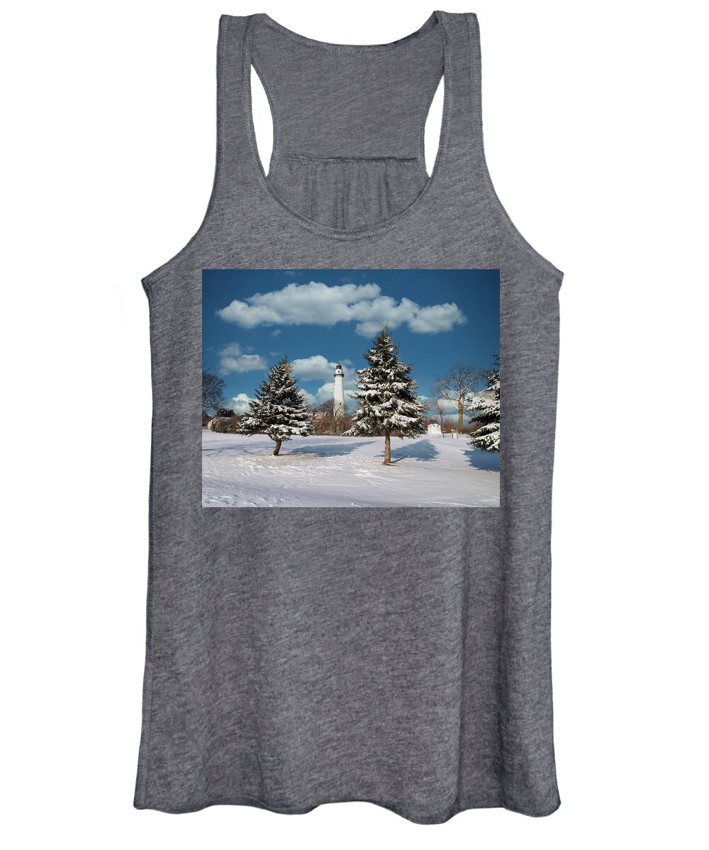 Winter Women's Tank Top featuring the photograph Winter at Wind Point Lighthouse by Scott Olsen