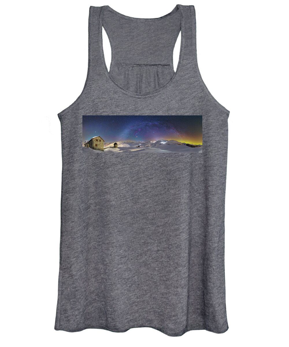 Mountains Women's Tank Top featuring the photograph Winter Skies over the Tschuggen Observatory by Ralf Rohner