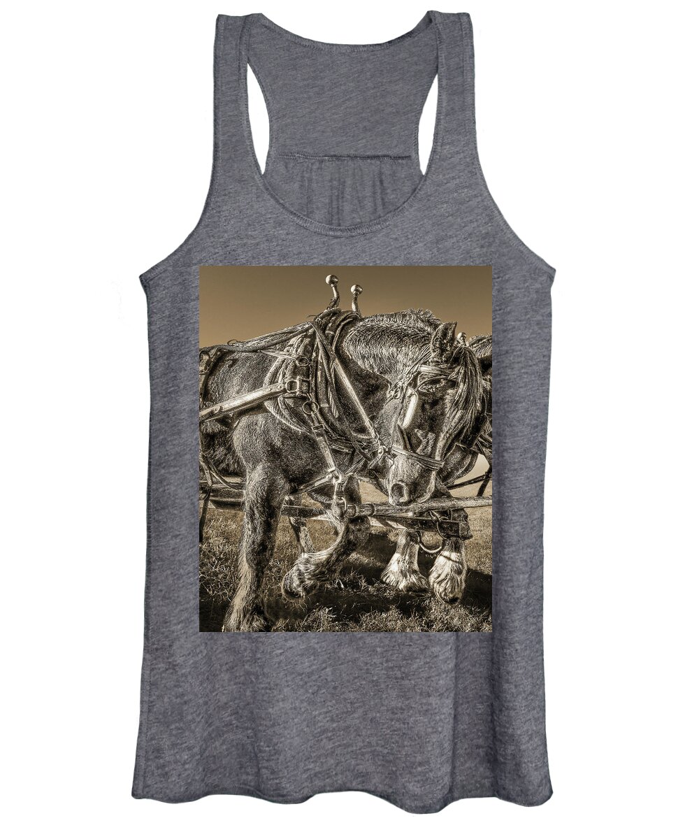Horse Women's Tank Top featuring the photograph Working Draft Horse, Sepia by Don Schimmel