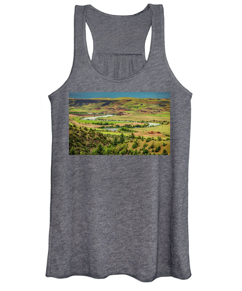 Montana Women's Tank Top featuring the photograph Yellowstone River Valley Vista by Marcy Wielfaert