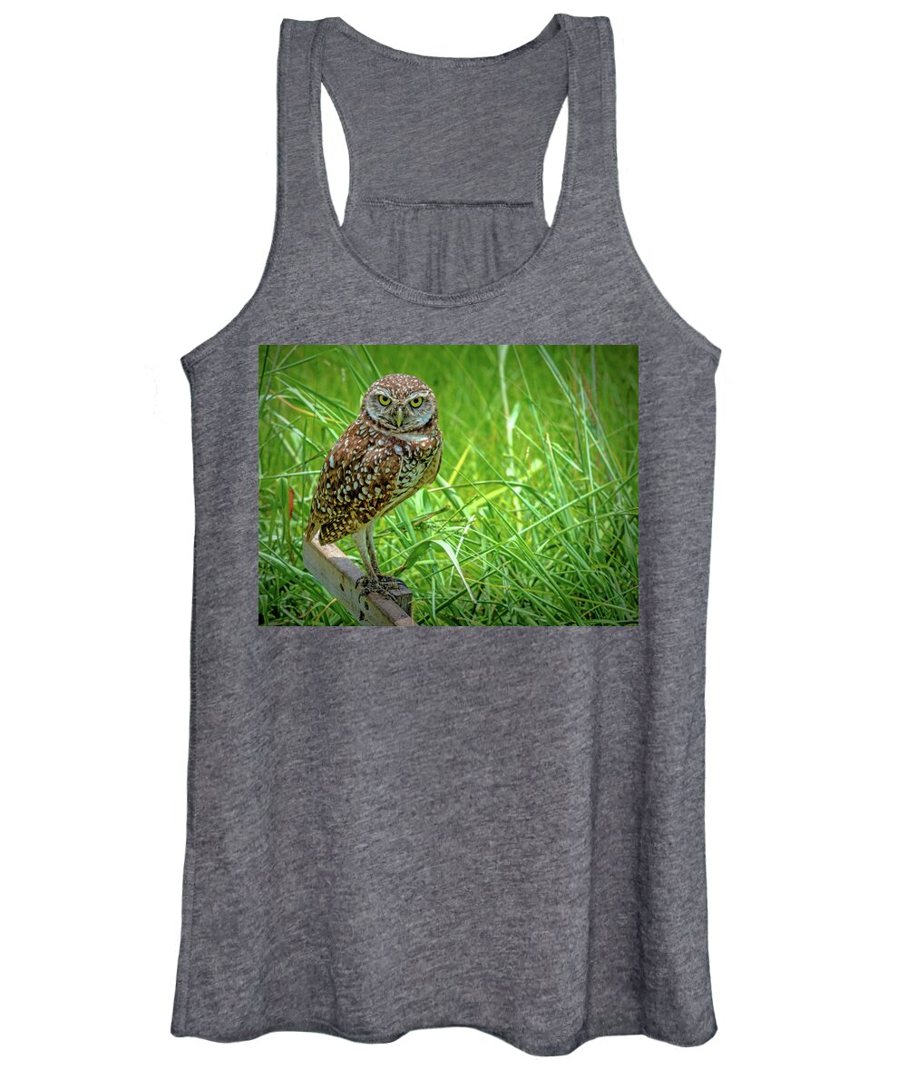 Burrowing Owl Women's Tank Top featuring the photograph You Lookin' At Me? by Debra Kewley