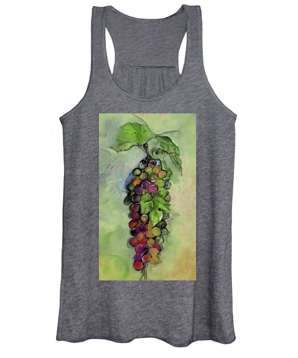 Watercolor Women's Tank Top featuring the mixed media Yummy Grapes With Leaves by Lisa Kaiser