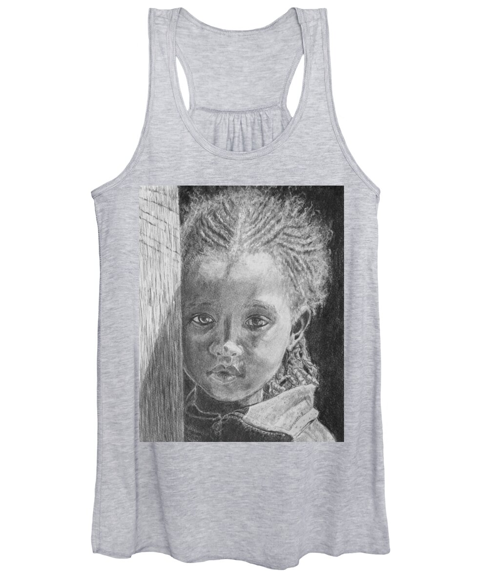 Girl Women's Tank Top featuring the drawing Ethiopias Future by Quwatha Valentine