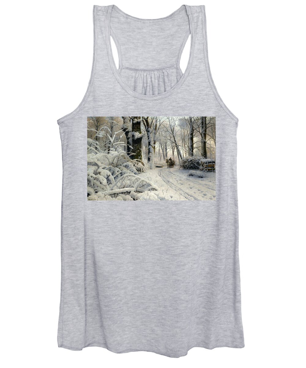 Peder Mork Monsted Women's Tank Top featuring the painting Forest in Winter #1 by Peder Mork Monsted