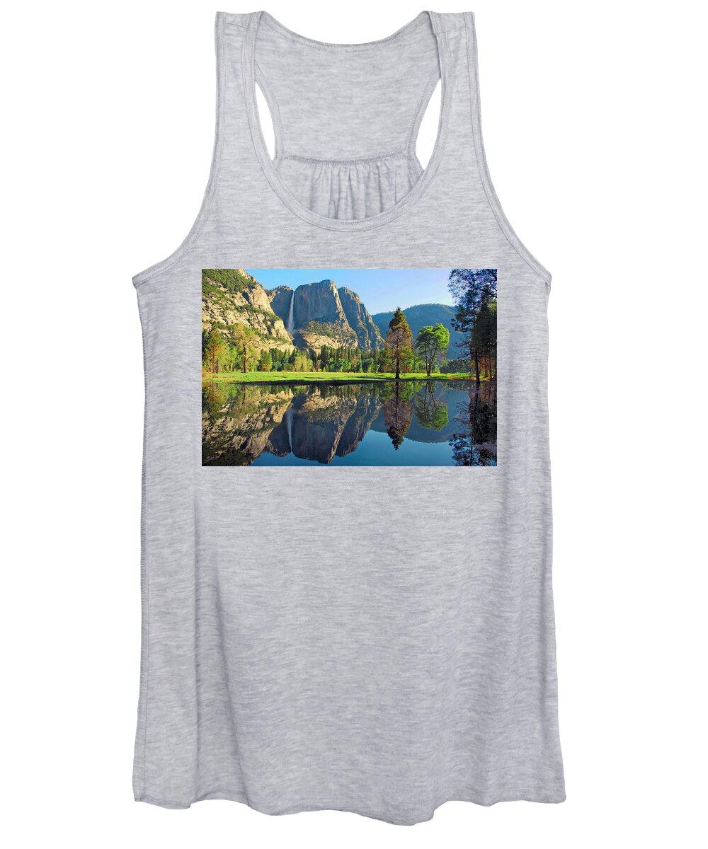 Yosemite National Park Women's Tank Top featuring the photograph Reflections of Yosemite Falls by Lynn Bauer