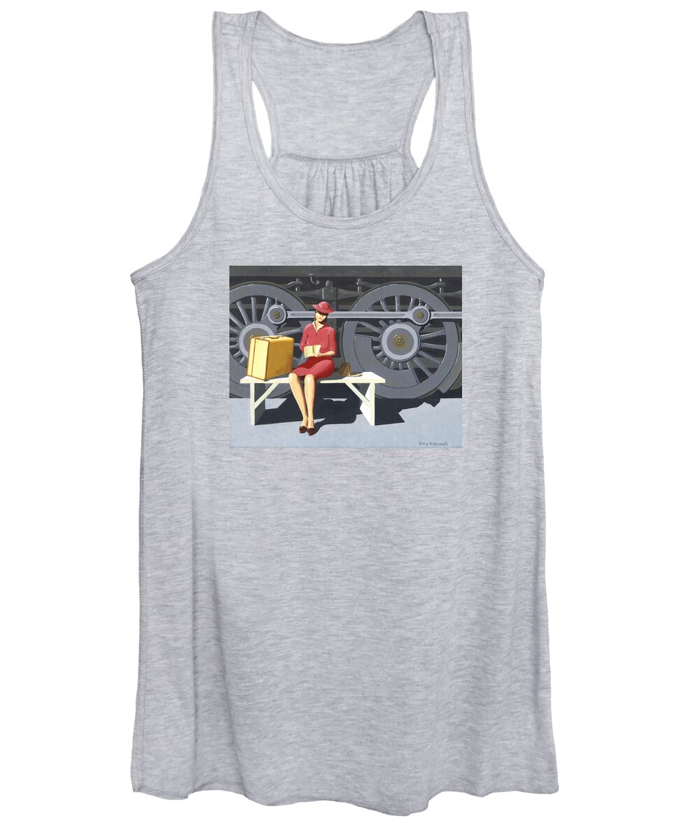 Woman Women's Tank Top featuring the painting Woman with locomotive by Gary Giacomelli
