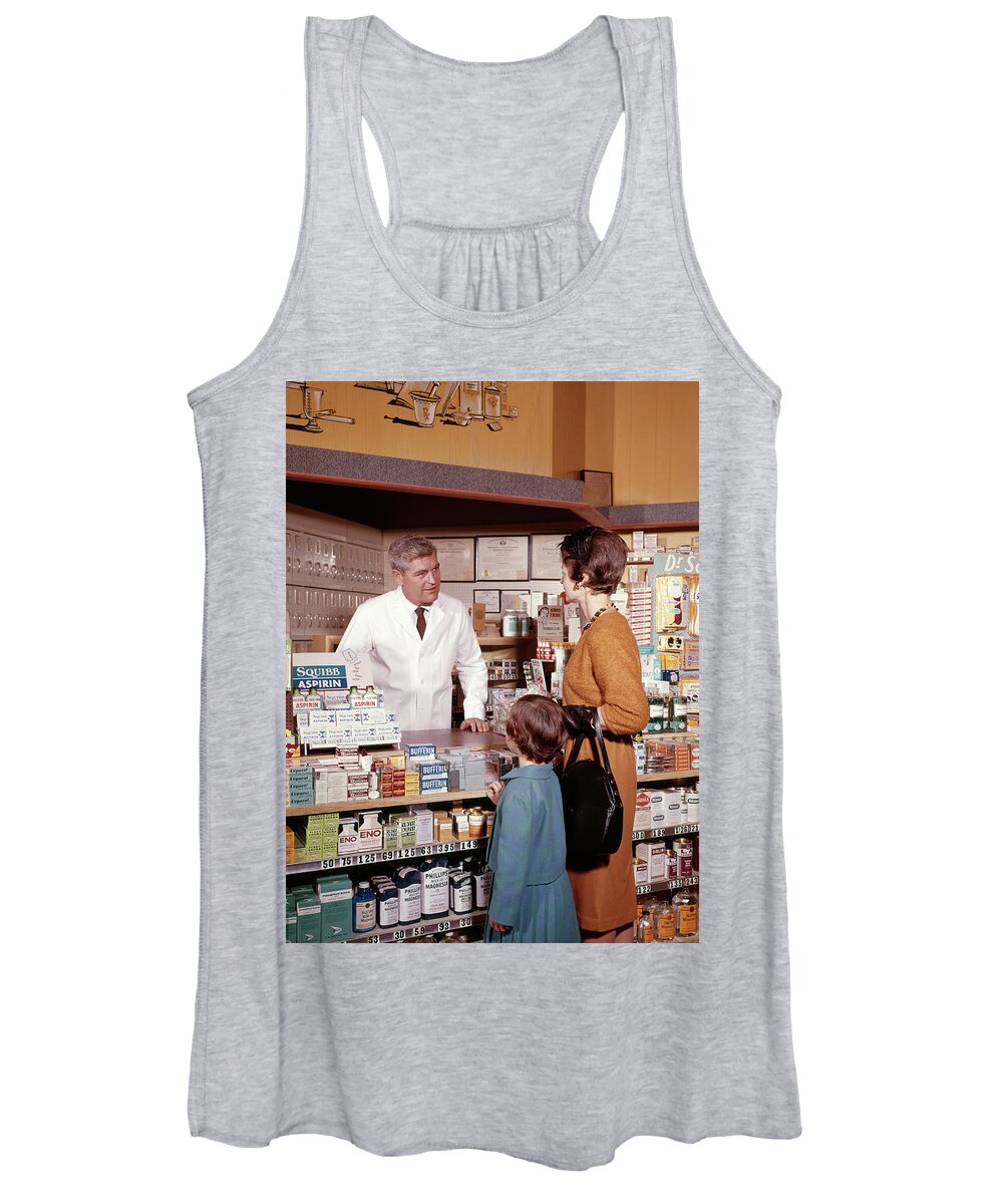 Photography Women's Tank Top featuring the photograph 1960s Mother And Daughter In Pharmacy by Vintage Images