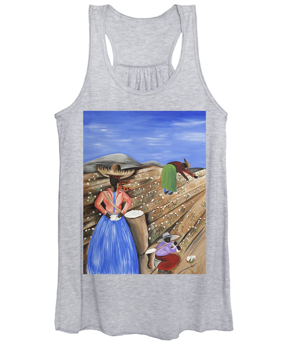 Gullah Art Women's Tank Top featuring the painting Cotton Pickin' Cotton by Patricia Sabreee