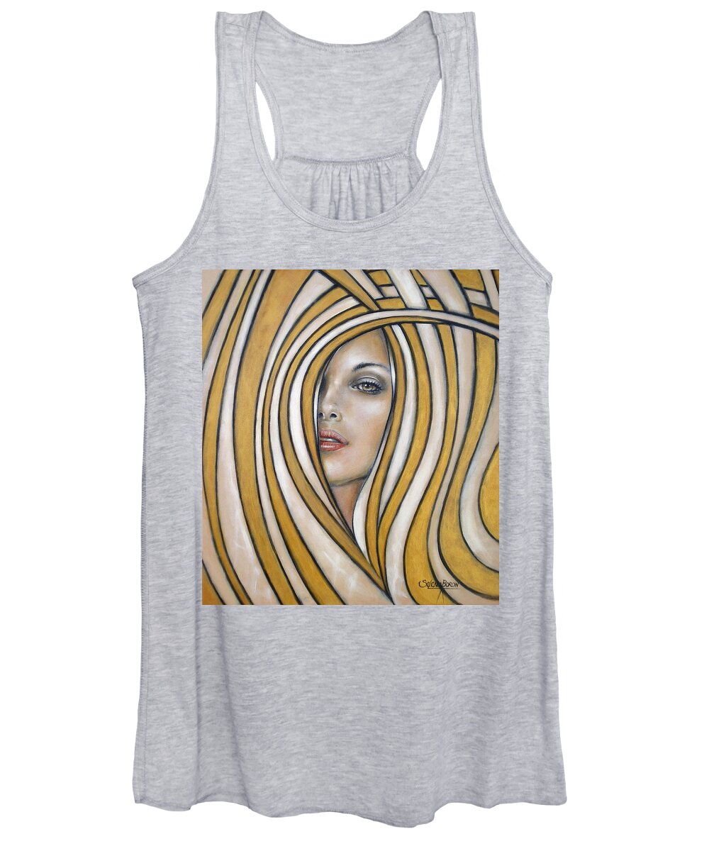 Woman Women's Tank Top featuring the painting Golden Dream 060809 #1 by Selena Boron