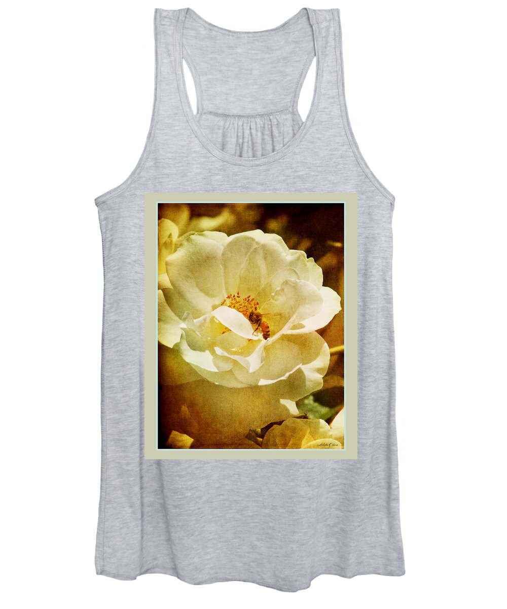 Garden Women's Tank Top featuring the photograph A Bee and Rose by Linda Olsen