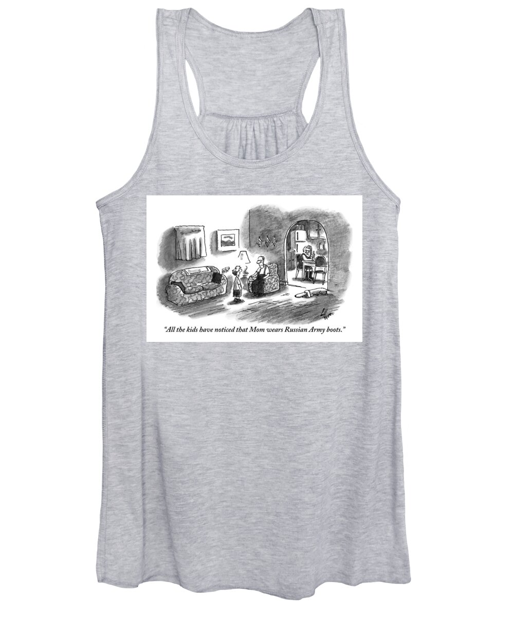 Spies Women's Tank Top featuring the drawing A Boy Talks To His Father In The Living Room by Frank Cotham