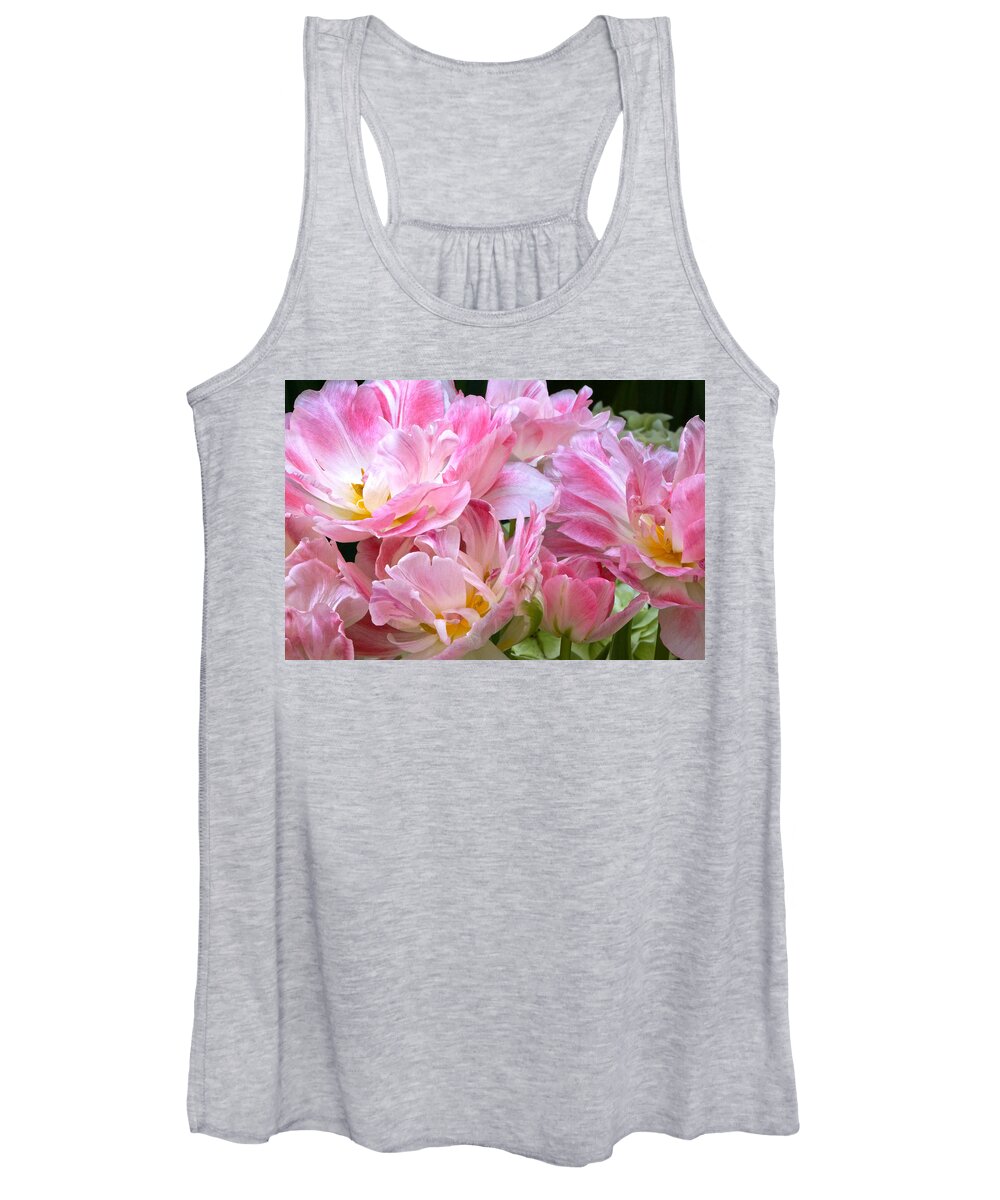 Pink And White Tulip Women's Tank Top featuring the photograph A Crowd of Tulips by Byron Varvarigos