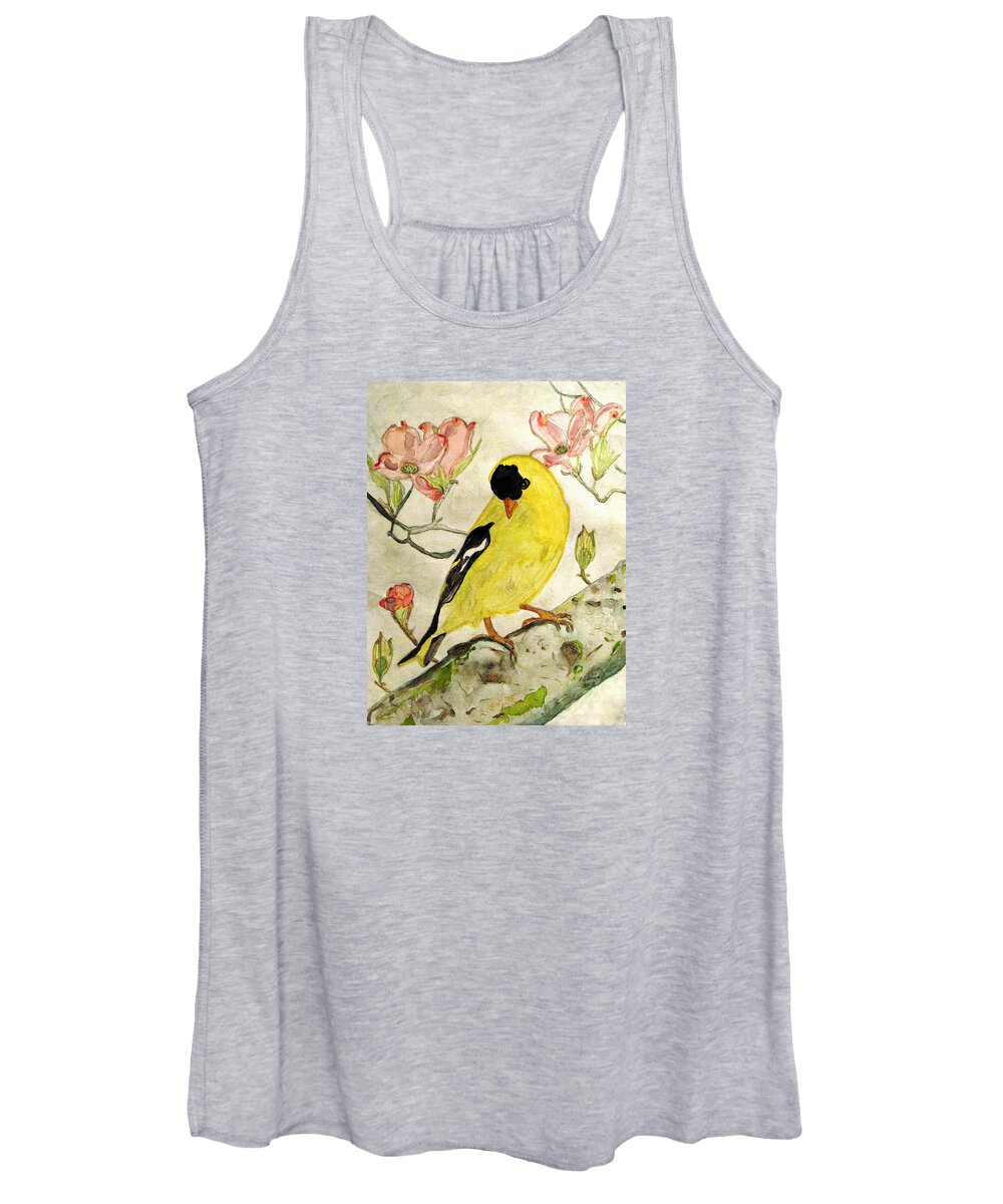 North American Goldfinch Women's Tank Top featuring the painting A Goldfinch Spring by Angela Davies
