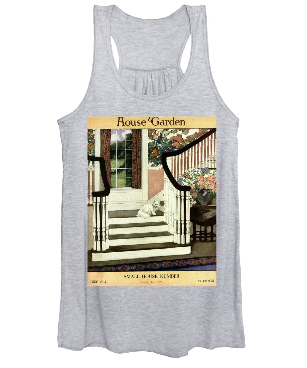 Animal Women's Tank Top featuring the photograph A House And Garden Cover Of A Cat On A Staircase by Ethel Franklin Betts Baines