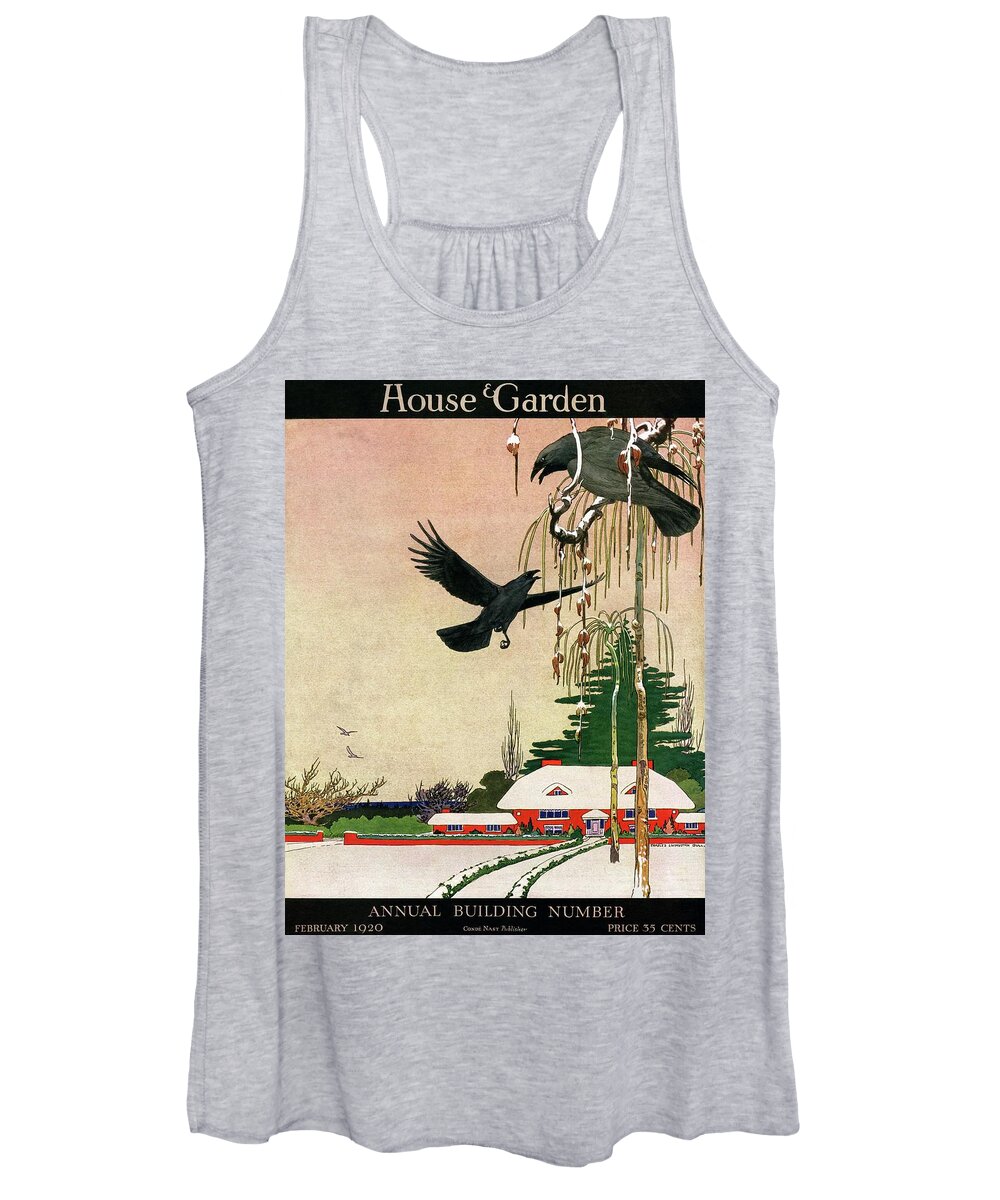 Illustration Women's Tank Top featuring the photograph A House And Garden Cover Of Crows By A House by Charles Livingston Bull